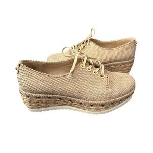 Stuart Weitzman Raffia Braided Studded Platform Lace Up Oxford Espadrilles - 6